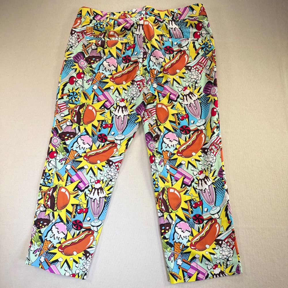 Loudmouth Golf Mens Pants 36x25 (30) Pop Art USA Hot Dogs Burgers Comic Style
